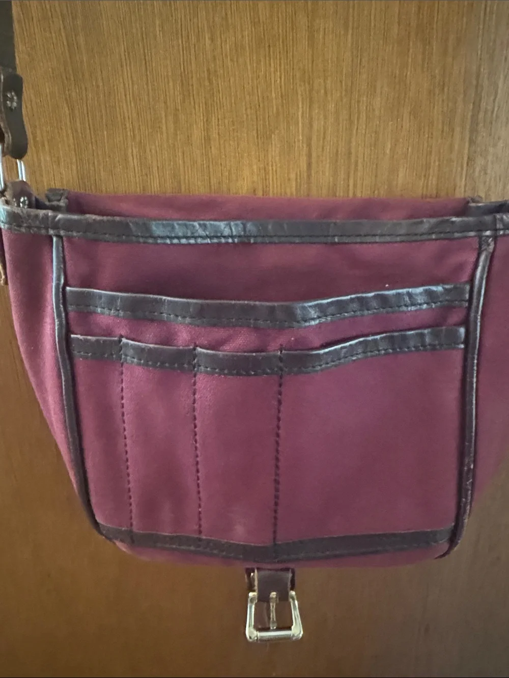 Duluth Trading Co Maroon Canvas Messenger Bag with Brown Trim